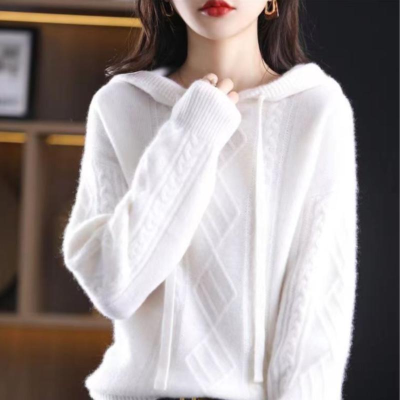 

Пуловер, осенне-зимний трикотаж с капюшоном, свитер из жареного теста, женский свободный вязаный свитер с длинными рукавами One Size