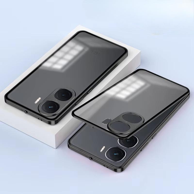 

Металлический чехол для защиты объектива для VIVO IQOO NEO 10 Pro Plus Cases Прозрачное закаленное стекло Жесткая противоударная крышка Бампер IQOO NEO 10 Pro Plus чёрный