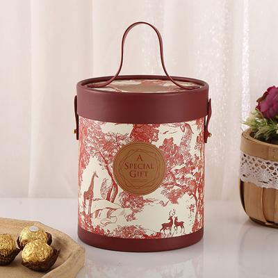 Gift Box Floral Print Widely Applied Round Shape Lid Bucket Florist Gift Packaging Box for Party