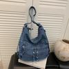 Hongkong-Stil Retro-Denim-Tasche Damen Neu Trendig Vielseitig Große Kapazität Rucksack Pendler Schulter-Tragetasche