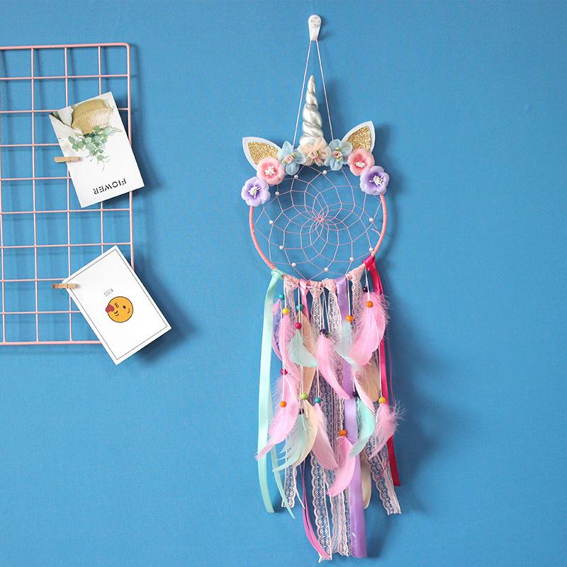 

Unicorn Dream Catcher LED Light Wind Chimes Feather Hanging Dream Catchers Bedroom Wall Hangings Decoration Unicorn Dreamcatcher
