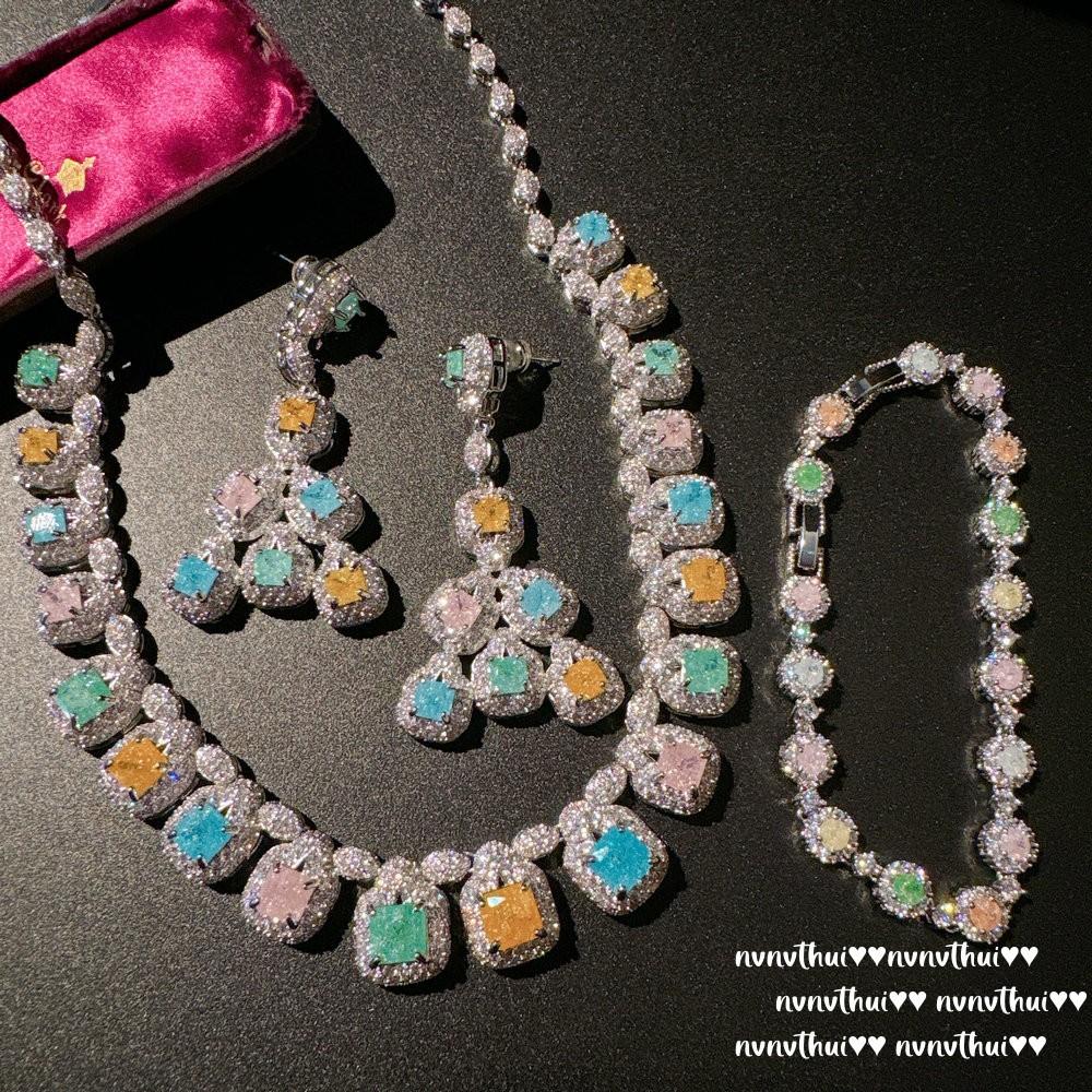 Margaret Rainbow Gem Tassel Necklace, Flower Fairy, 18K Gold Plated, Color Treasure Water Drop Zircon, Bracelet
