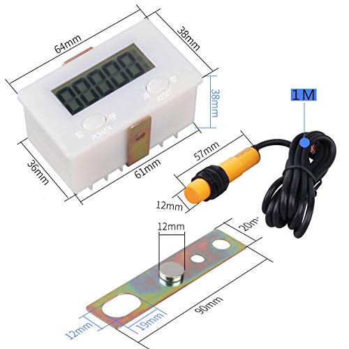 DIGITEN LCD Digital 0-99999 Counter 5 Digits Plus UP Gauge + Magnetic Proximity Switch Sensor