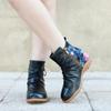 Ethnic Style Genuine Leather Printed Women's Shoes Retro Round Toe Thick Heel Soft Sole Pumps