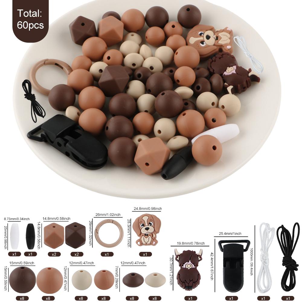 60 Pcs/Bag, Silicone Bead Set For DIY Handmade Creation, Applied To Jewelry, Clothing, Backpacks, Keychains, Etc