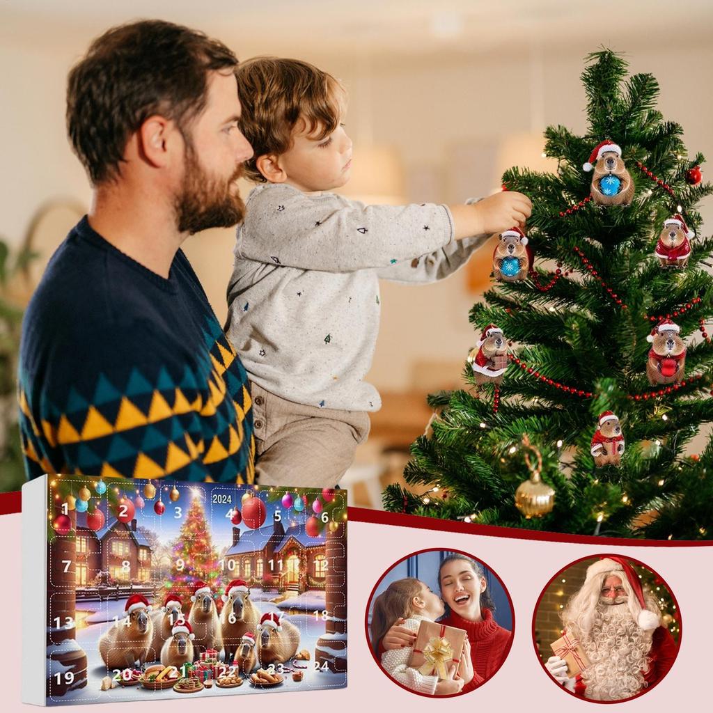 Capybara Advent Calendar 2026, 3D Acrylic Capybara Pendant Christmas Gift Capybara Ornament Countdown Calendar for Home Car Wall