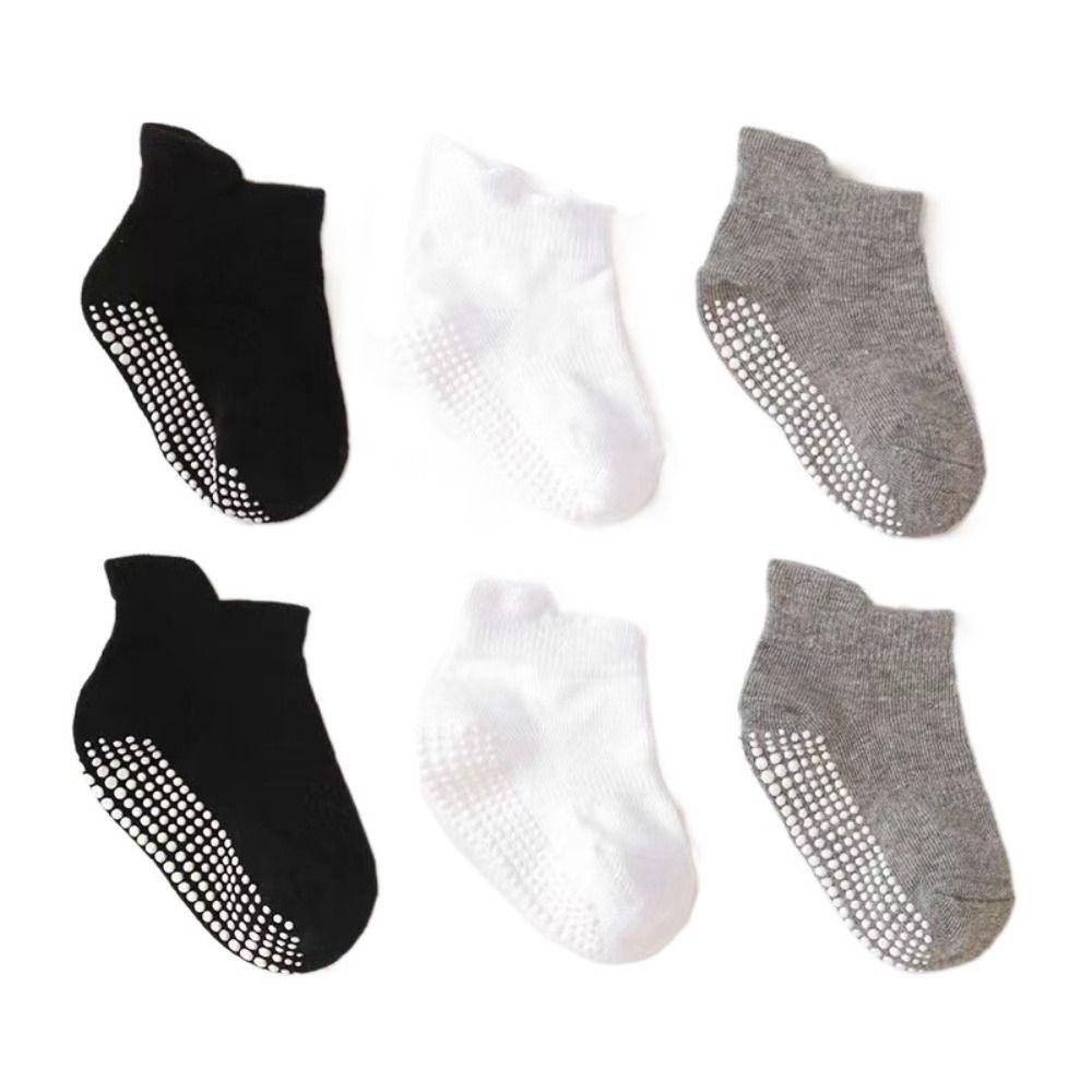 6Pairs Cotton Baby Solid Socks Non-slip Toddle Walking Socks Cute Kids Tube Sock  First Walkers