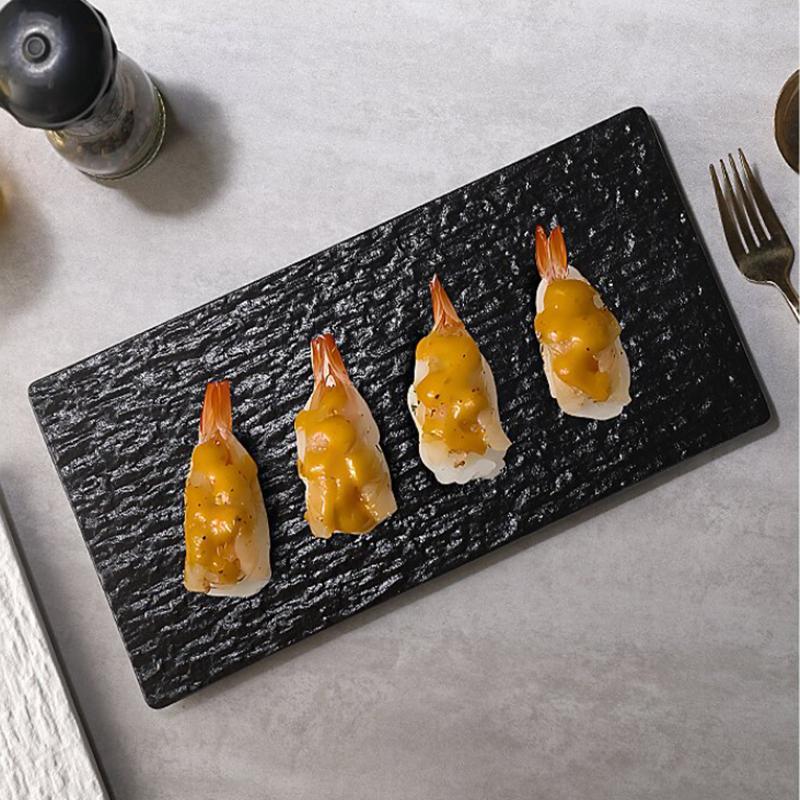 Rectangular Ceramic Stone Patterned Western Dining Plate, Sushi Plate, Specialty Restaurant Tableware, Sashimi Display Plate