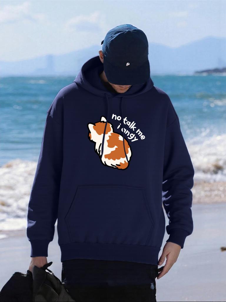 No Talk Me I Angry Cat Prints Men Hoodies Fleece Soft Hoody Hip Hop Fashion Streetwear Casual All-Match Unisex Pullovers