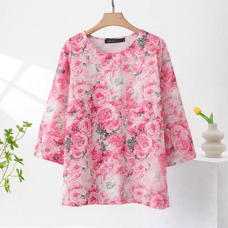 

ZANZEA Женская повседневная блузка с круглым вырезом и рукавом 3/4 с цветочным принтом L