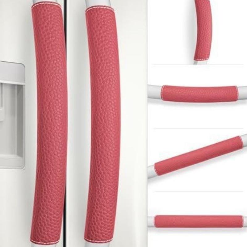 

2PC PU Leather Refrigerator Door Handle Cover Clean Adjustable Fridge Door Handle Cover Protective Door Gloves Household червоний