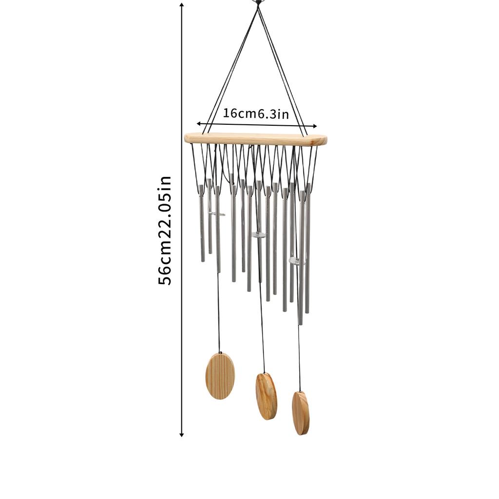 Simple Style Wooden Wind Chime with Metal Tubes Outdoor Indoor Hanging Decor