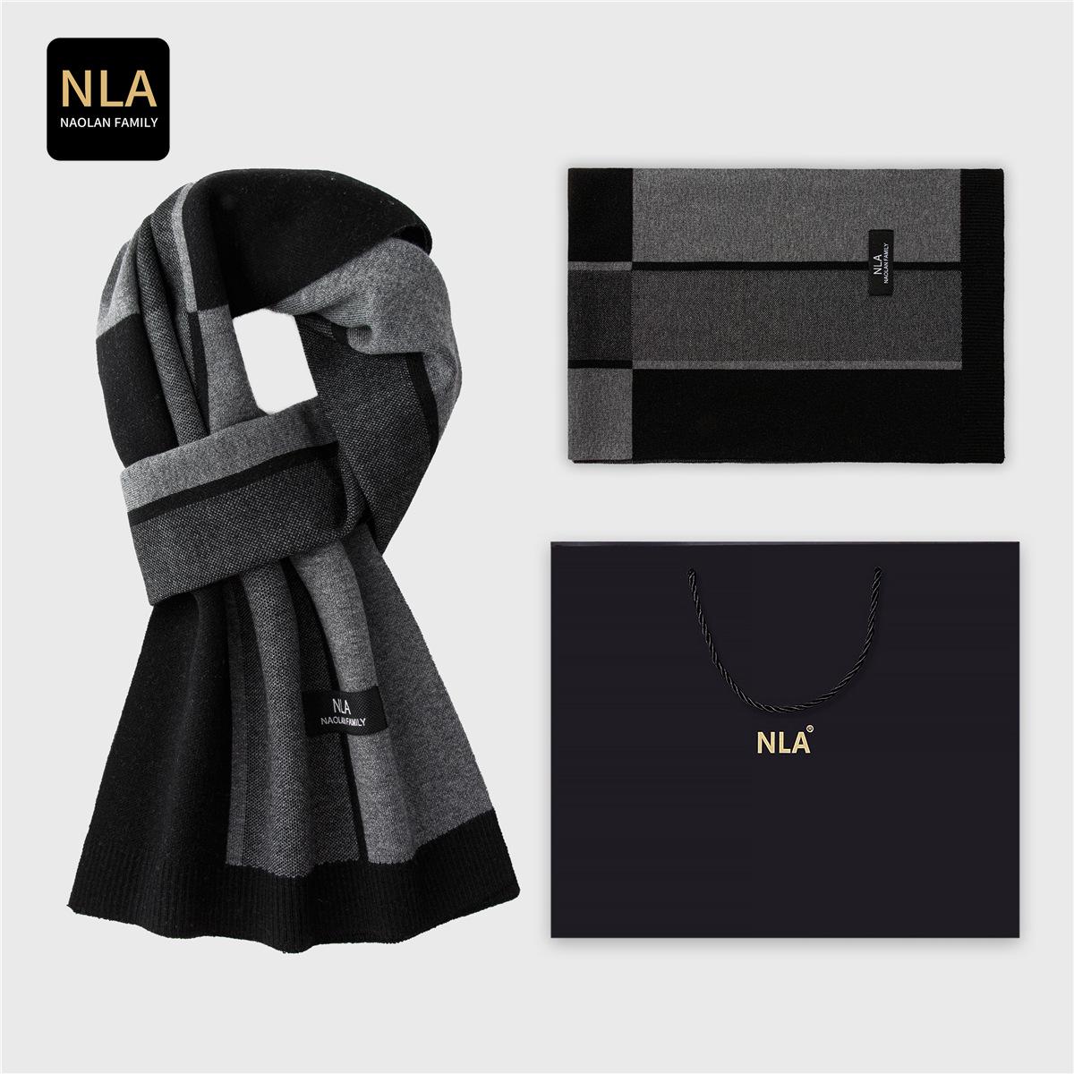 

2025 Men s Plaid Wool Scarf - Korean Style, Versatile Winter Gift Over 175cm