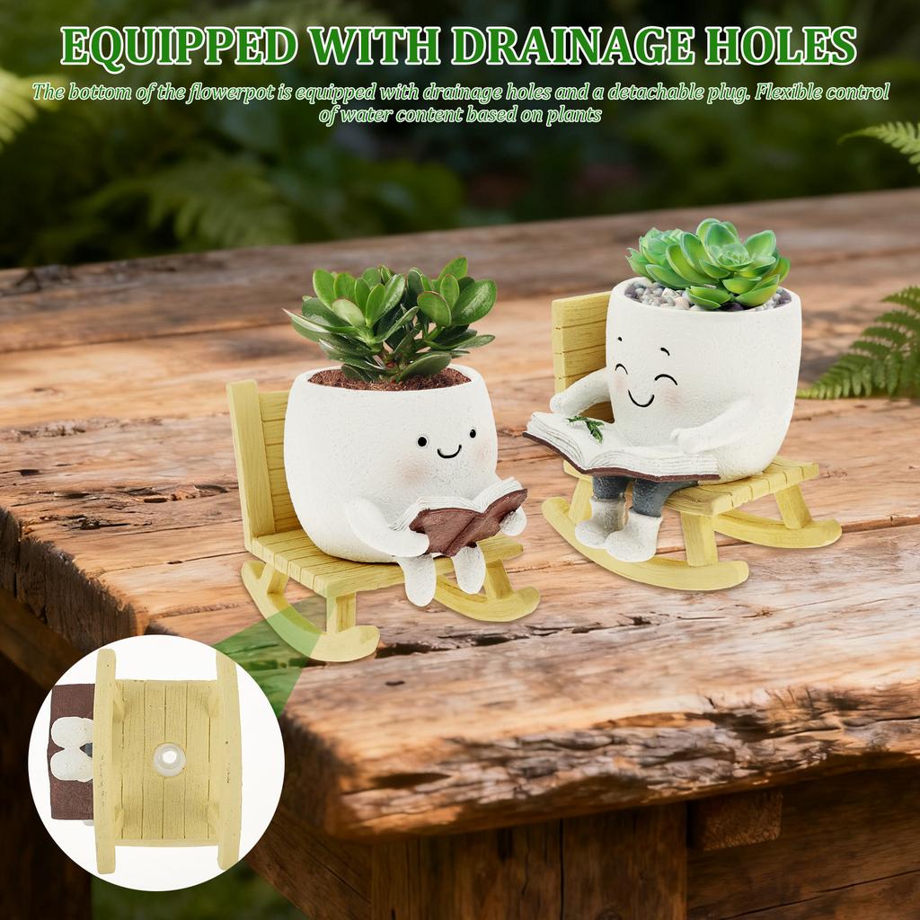 1/2Pcs Smile Face Planter Pot With Drainage Hole Indoor Outdoor Rocking Chair Plant Pot  Cute Succulent Pot Home Decoration