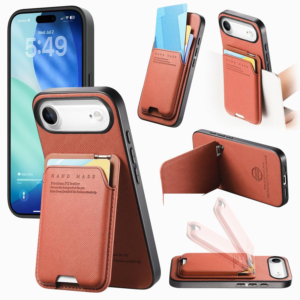 For iPhone Air Case Cloth Texture Leather+PC+TPU Phone Cover with Card Holder Kickstand
