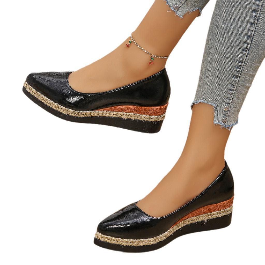 Fashion Women's Casual Wedge Heels Retro Thick-soled Shallow-mouth Women's Shoes Deep-mouth Office Shoes 2025 New