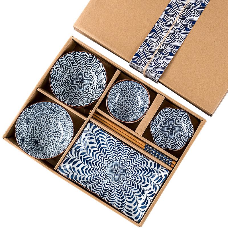 Porcelain Bowl & Plate Set - Blue & White Gift Set for Home, Creative Company Opening, Souvenir