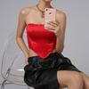 Solid color fish bone bra glossy tube top rhombus open button backless chest wrap female