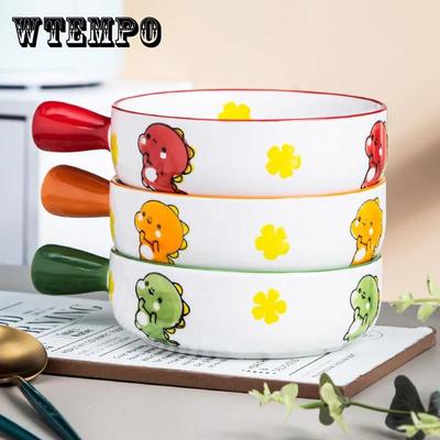 Ceramic Handle Bowl Cartoon Cute Japanese Instant Noodle Bowl Household Oven Bowl High Temperature Resistant Plate Bowl