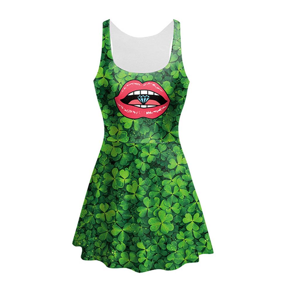 

2026 European & American Plus Size Women s St. Patrick s Day Ireland Print A-Line Dress Extra Large