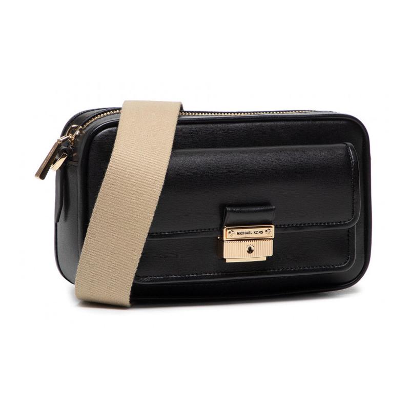 MICHAEL KORS Bradshaw Series Solid Color Flip Leather Camera Bag Shoulder Crossbody Bag Medium Women's Black medium size