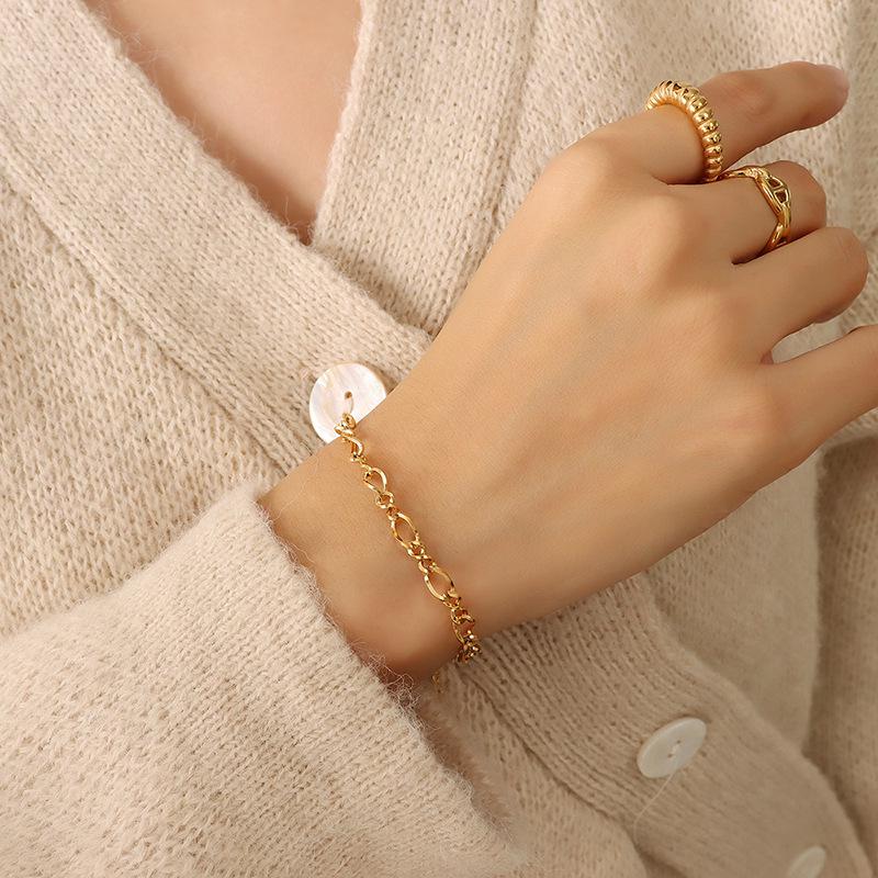 8-Shaped Interlocking Necklace & Bracelet Set, 18K Gold-Plated Titanium Steel - European American Hip Hop Style