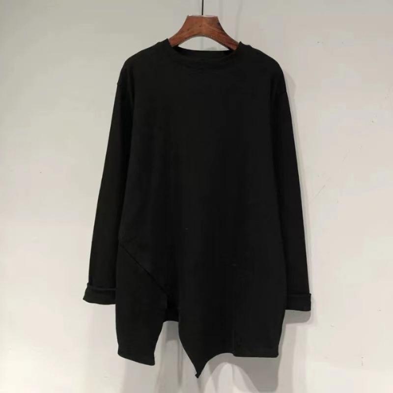 New Autumn and Winter Loose Irregular Slit Mid-length Bottoming Long-sleeved Solid Color T-shirt for Women