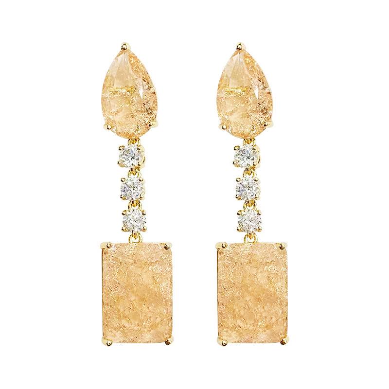 Ice Crack Rhinestone Square Water Drop Earrings for Women - High-End Crystal Dangle with 925 Needle