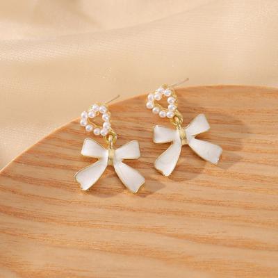 Korean Earings  Jewelry Grace Cute Sweet Imitation Pearl Bow Earrings For Women Stud Earrings Pendientes
