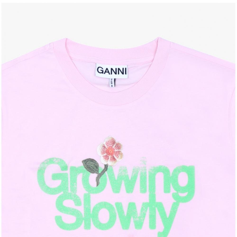 Ganni Damen Growing Slowly Logo Kurzarm T-Shirt 868 A1050191