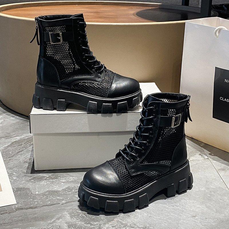 Fashion Aphixta 6cm Thick Sole Summer Breathable Platform Boots Women Buckle Big Size 43 Lace-up Waterproof Height Increasing Boots