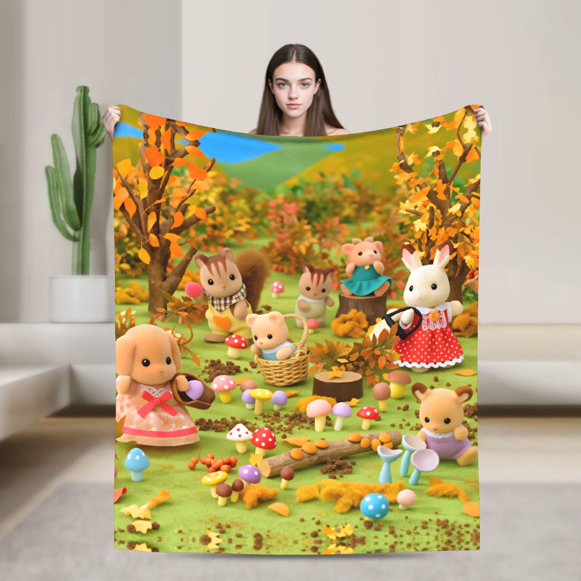 

Cute Sylvanian Families Blanket Quality Super Warm Throw Blanket Spring Airplane Travel Outdoor Pattern Bedspread 80x120cm(31x47inch)