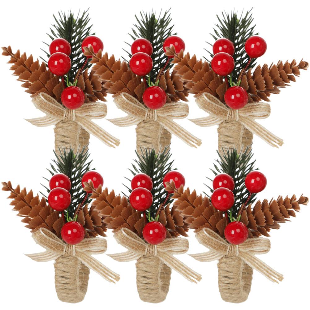 6Pcs Christmas Napkin Rings Berry Wreath Design Xmas Napkin Buckles Simulation Berries Party Table Decor Xmas Serviette Buckle