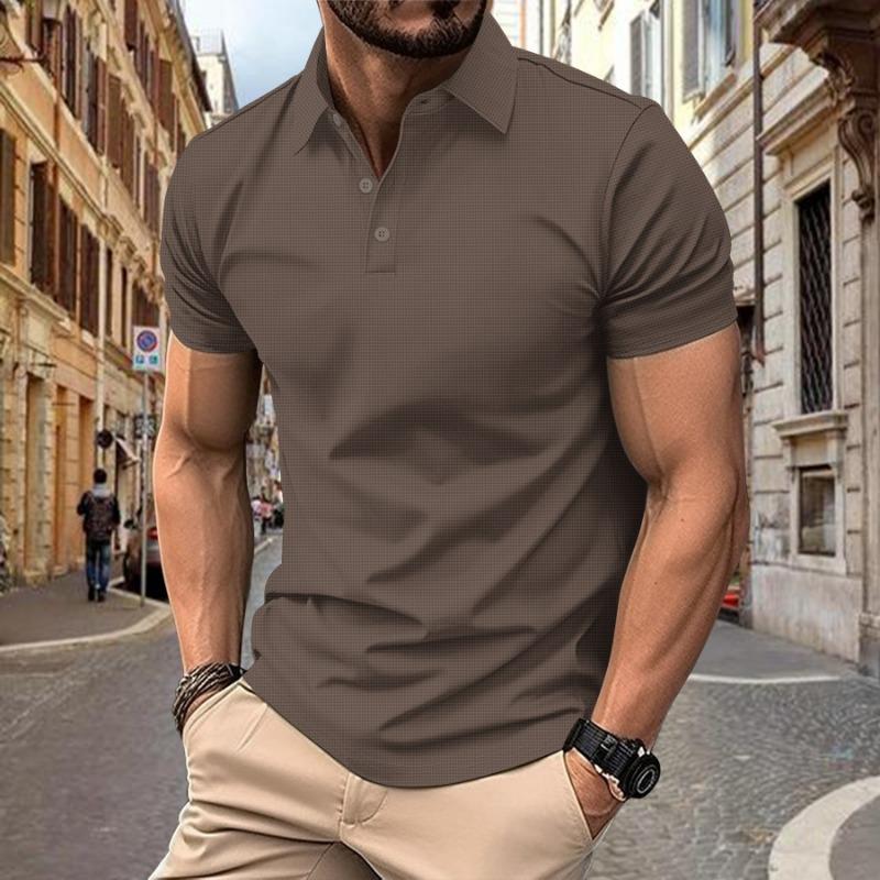 Men Textured Mesh Short Sleeve Polo Shirt