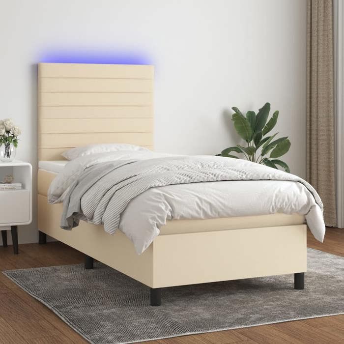 VidaXL Slat Bed Base with Mattress and LEDs, Upholstered Bed, Single Bed, Adult Bed for Interior Bedroom, 3134914