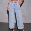 New Elastic Trousers Washed High Waist Jeans Fashion Casual Trendy All-Match Wide Leg Jeans Women