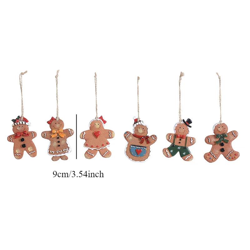 Resin Gingerbread Man Ornaments Cute Xmas Hanging Christmas Tree Ginger Man Figurines Pendant for Xmas Party Holiday Decorative