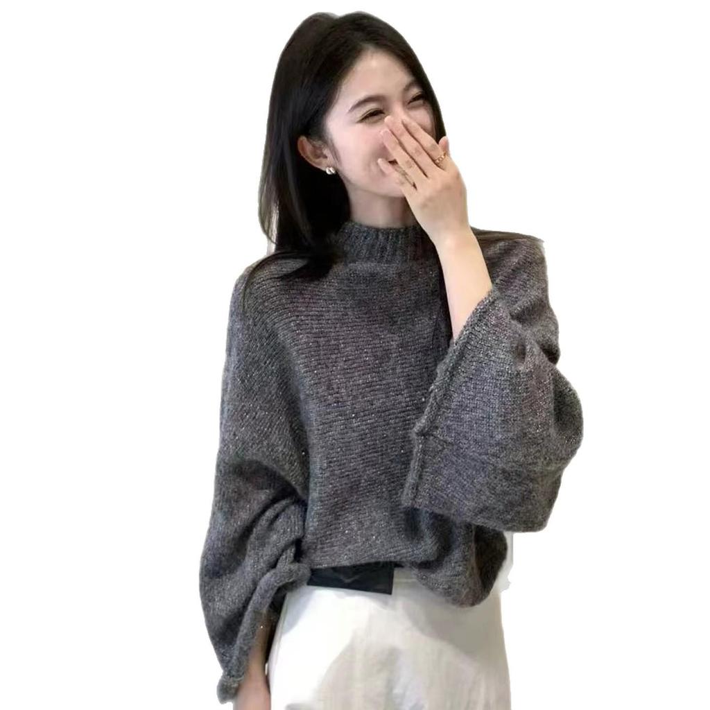 Women's Cozy Batwing Sleeve Sweater with Slimming Fit - Autumn/Winter Versatile Knit Top