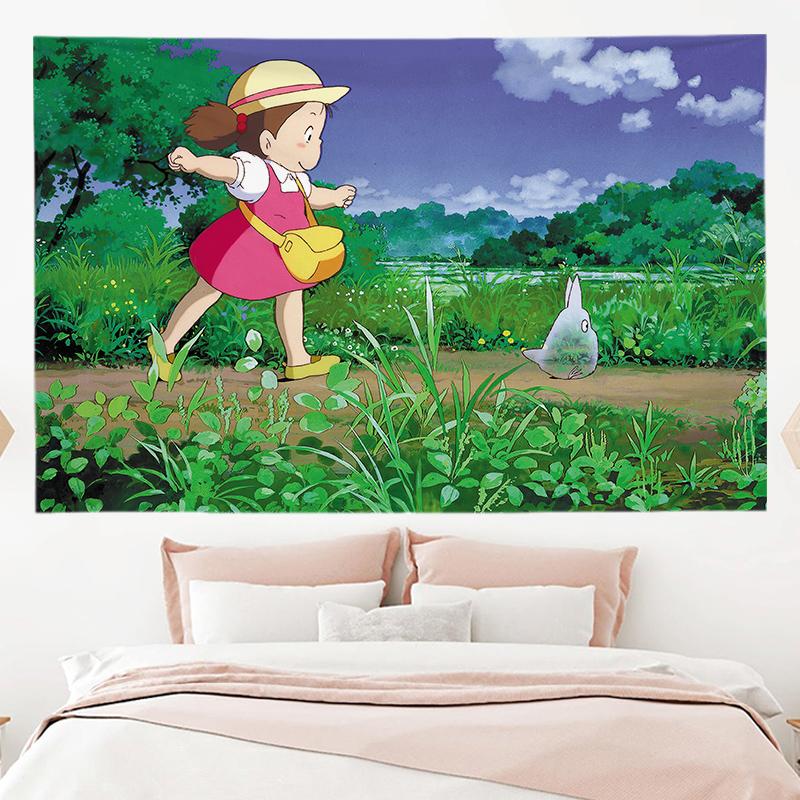 Hayao Miyazaki Totoro Background Cloth Ins Hanging Cloth Anime Hanging Paint Wall Bedhead Tapestry Room Dormitory Wall Cloth