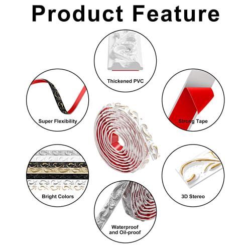 JUNART PVC Molding Trim, 300cm x 2cm, 3D Wallpaper Border, Ceiling Coving, Flexible Ceiling Molding Trim for Mirror Edges, TV Backdrops, Baseboards, C