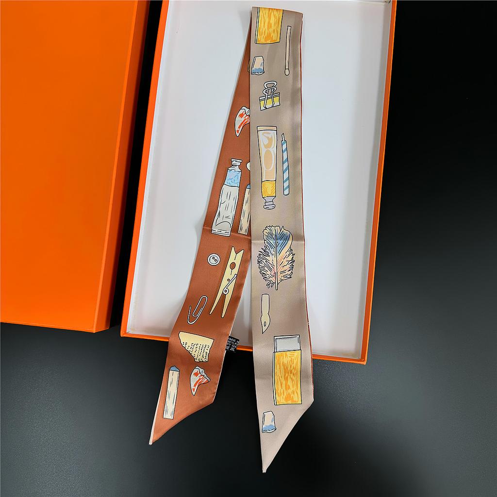 Gorgeous Saddle Twill Silk Scarf Women Fashion Scarf Luxury Skinny Bag Scarves Brand Design Foulard  Neckerchief Hair Headband