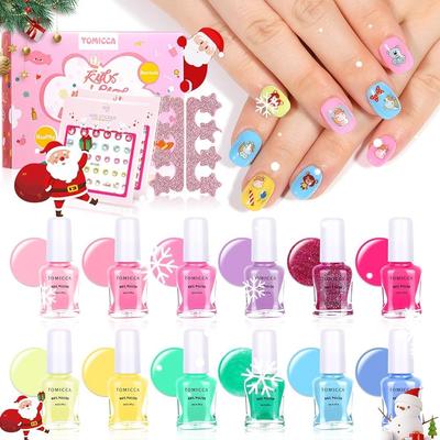 TOMICCA Children's Peel-Off Nail Polish, Water-Based, 12-Color Set, Nail Polish Makeup Set, Kids' Nail Polish, Birthday Gift for Girls