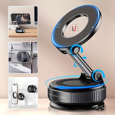 Vacuum Adsorption Bracket Magnetic Cell Phone Holder, 360 Degree Multi-angle Rotating Car Cell Phone Holder, Foldable and Retractable Phone Holder