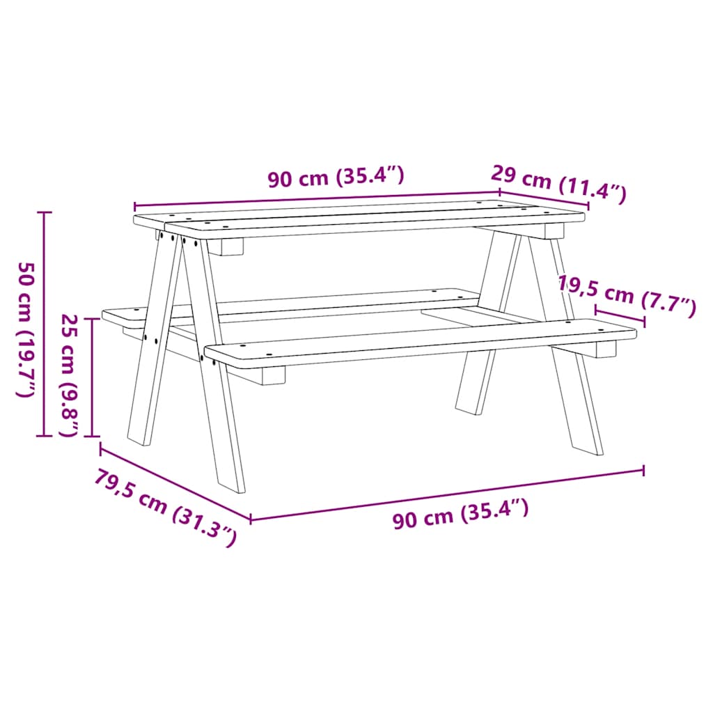 Children S Table with Benches IRUN 90x79.5x50 Cm Solid Wood