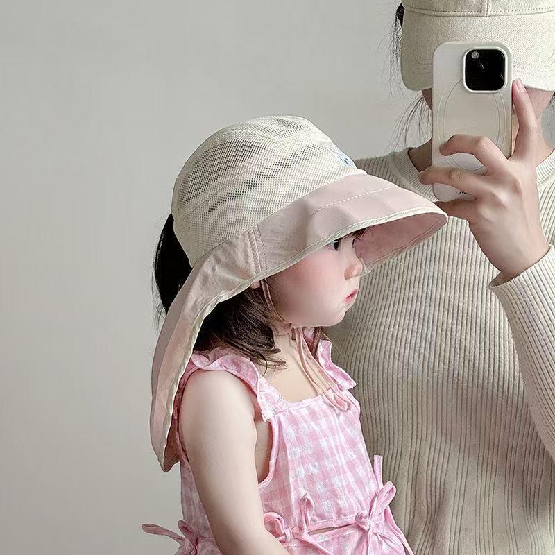 Summer Wide Brim Sun Hat for Kids - Cute Mesh Sun Protection Hat with Shawl