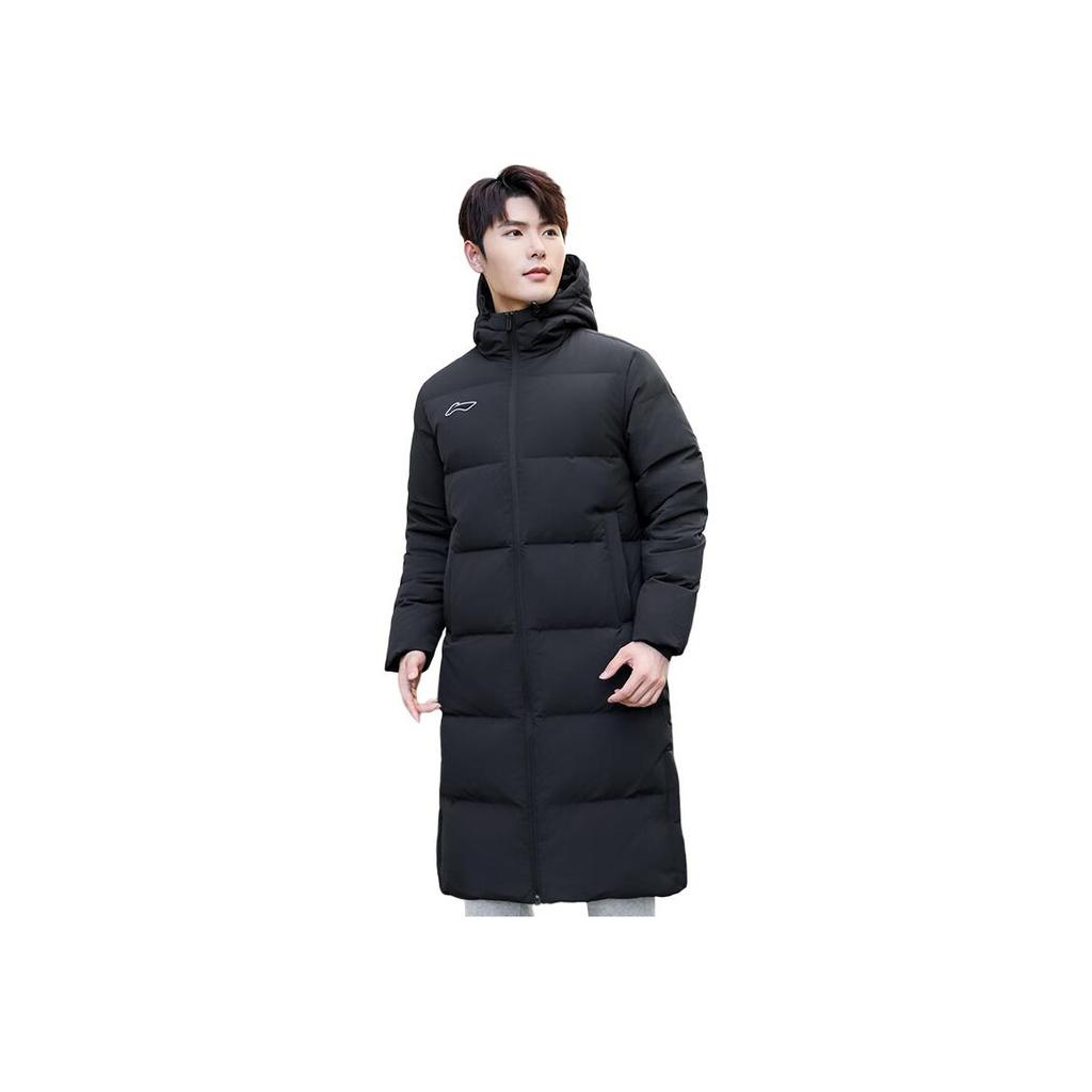 Li-Ning Campus Series Solid Color Hooded Long Sleeve Down Jacket Unisex Outerwear Black YYMT077-1