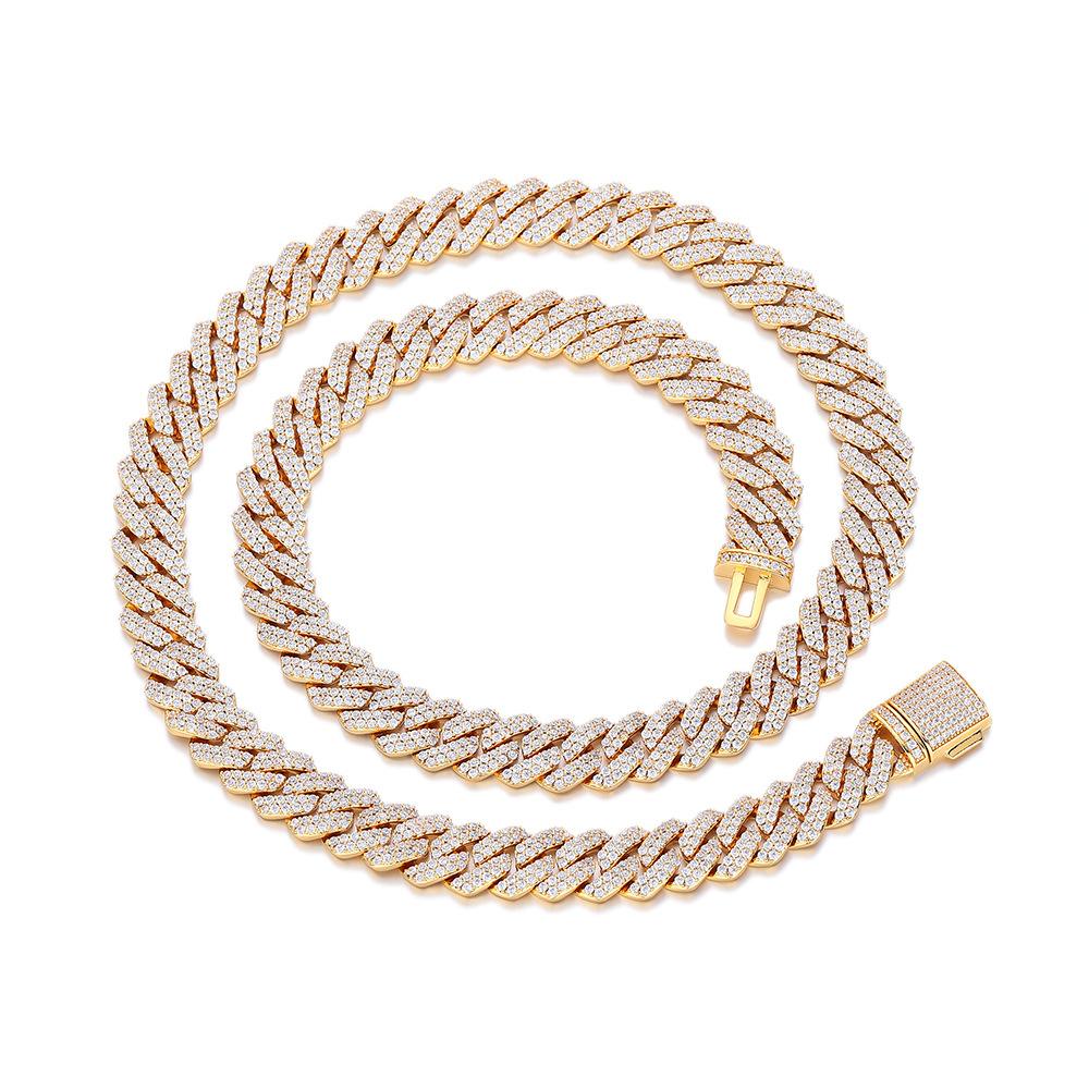 

12mm Diamond Cuban Chain Necklace, Hip-hop Trendy Cool Unisex Necklace, Personalized Style Geometric Design Accessory 18cm