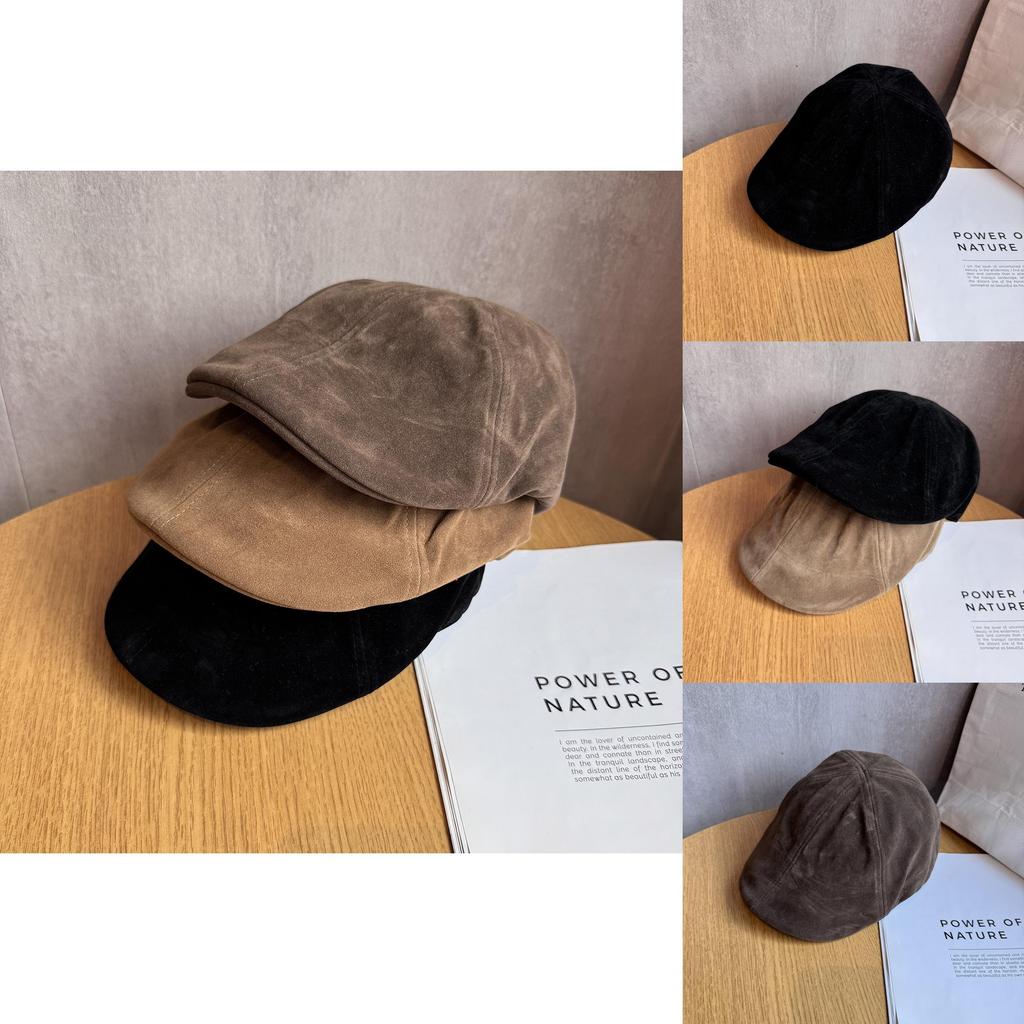 Simple Solid Color Suede Casual Beret For Fall Winter Sun Protection Women