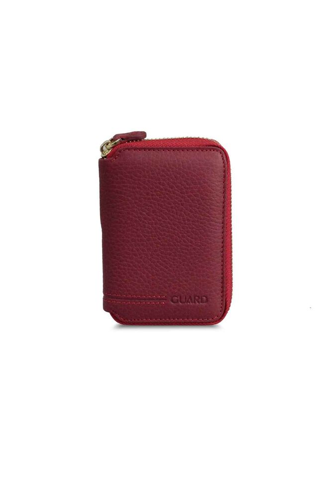 

Red Leather Mini Wallet with Guard Zipper
