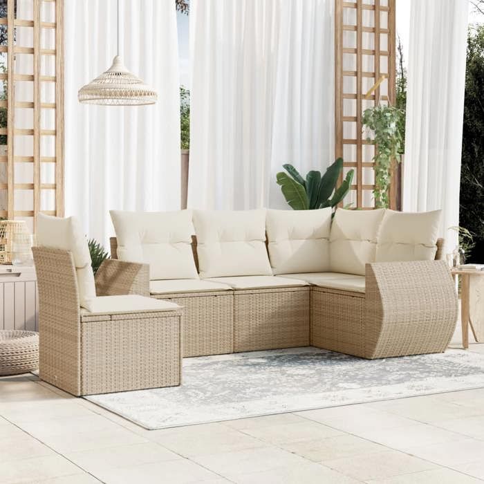 VidaXL Salon de Jardin avec Coussins 5 pcs, Canapés de Terrasse, Ensemble de Meubles de Patio, Mobilier d'Extérieur, Beige 3221367